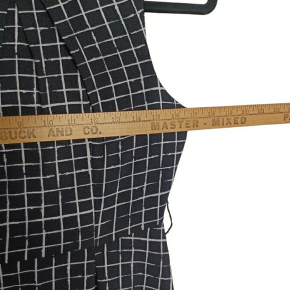 ELLE Black White Windowpane Plaid Print Sleeveless A-Line Midi Dress 2 XS - Picture 7 of 9